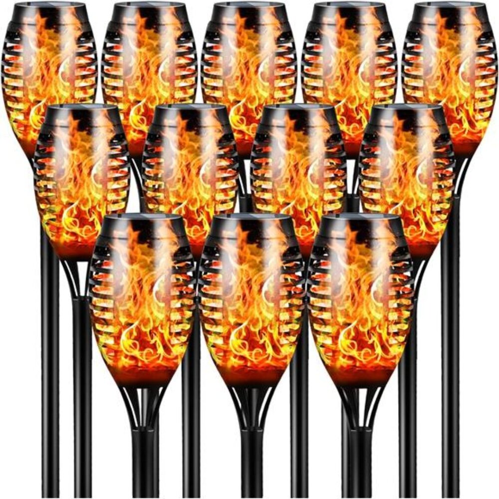 Solar Torch Lights with Flickering Flame, 12 Packs 12LED Tiki Torch Solar Lights